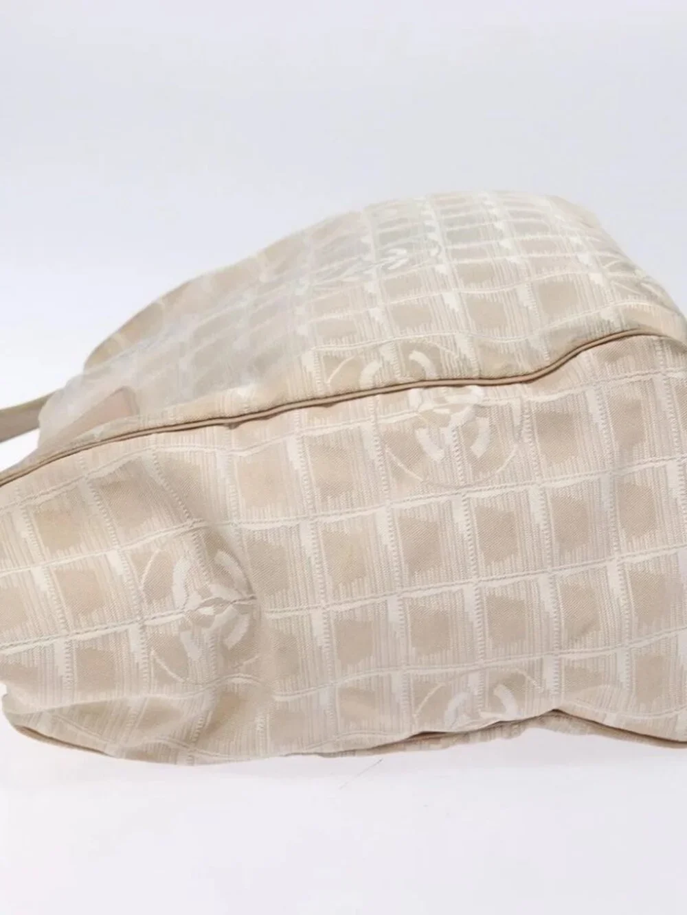 CHANEL New Travel line Hand Bag Beige Silver CC Auth 141510